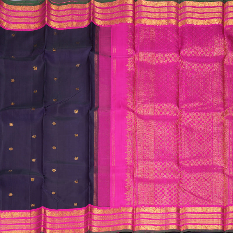 Hayagrivas Handloom Brinjal Purple Kanjivaram Silk Saree with Rani Pink Border KBF469F1-1