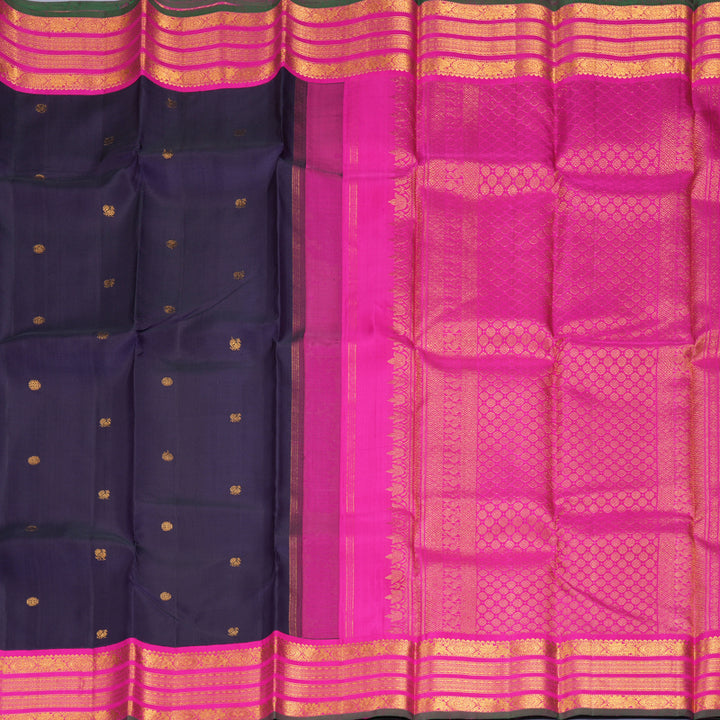 Hayagrivas Handloom Brinjal Purple Kanjivaram Silk Saree with Rani Pink Border KBF469F1-1