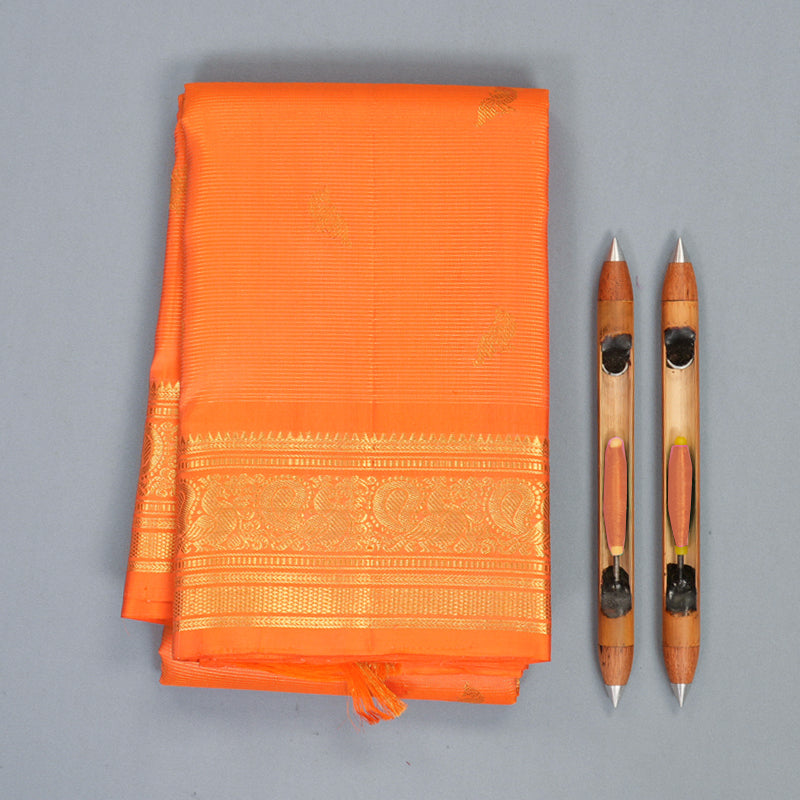 Hayagrivas Handloom Carrot Orange Kanjivaram Silk Saree KBF469F3-1