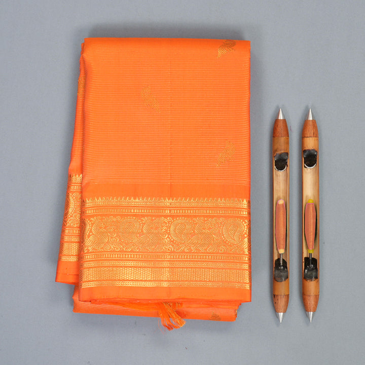 Hayagrivas Handloom Carrot Orange Kanjivaram Silk Saree KBF469F3-1