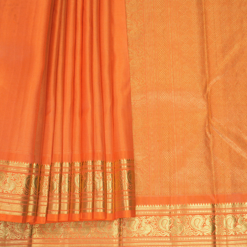 Hayagrivas Handloom Carrot Orange Kanjivaram Silk Saree KBF469F3-1