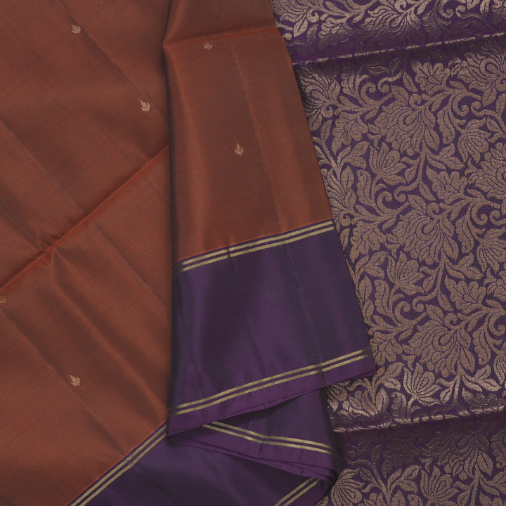 Hayagrivas Rust Brown Handloom Soft Silk Saree KBF46D1-5