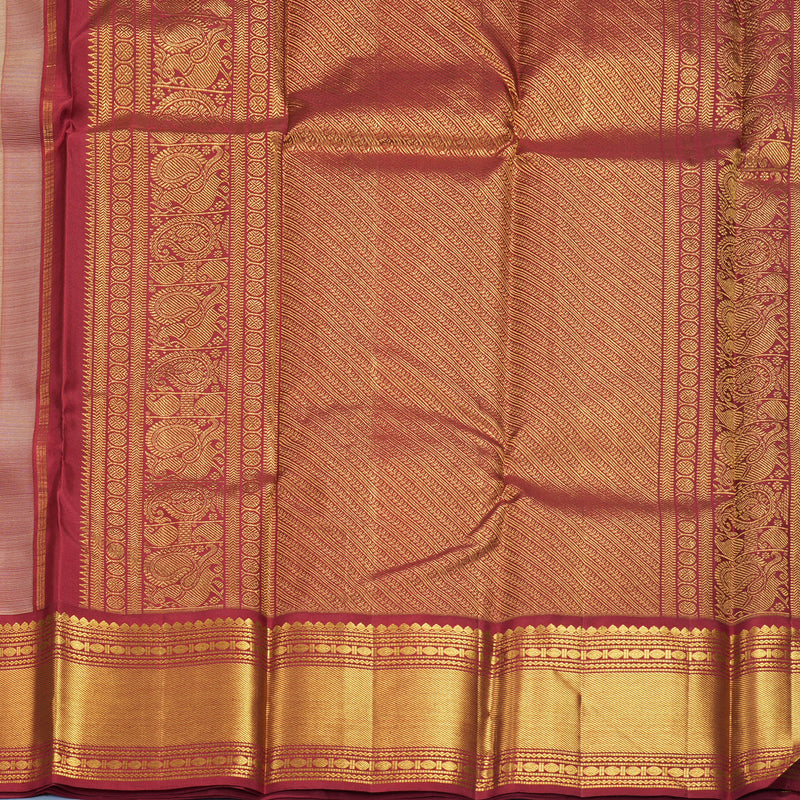 Hayagrivas Handloom Half-White Kanjivaram Silk Saree with Maroon Border KBF470F2-1