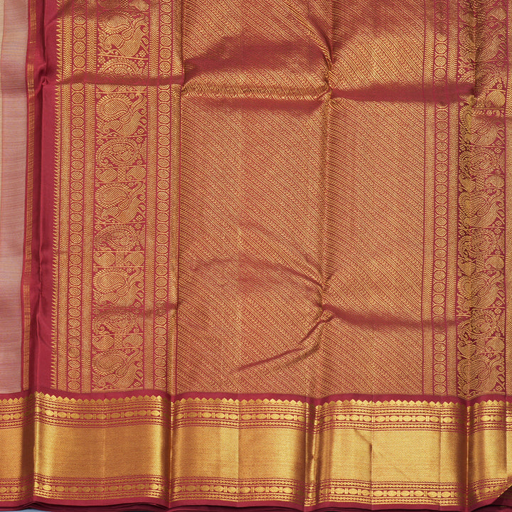 Hayagrivas Handloom Half-White Kanjivaram Silk Saree with Maroon Border KBF470F2-1
