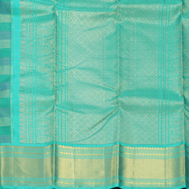 Hayagrivas Handloom Multicolour Checks Kanjivaram Silk Saree with Bright Teal Border KBF470F3-1