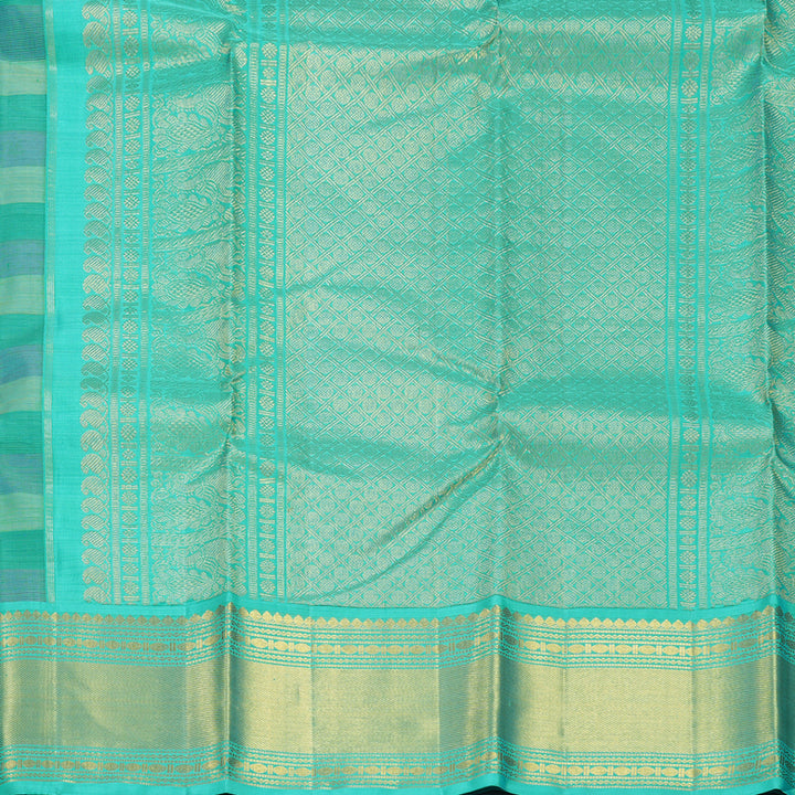 Hayagrivas Handloom Multicolour Checks Kanjivaram Silk Saree with Bright Teal Border KBF470F3-1