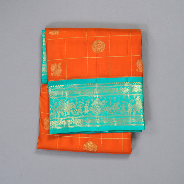 Hayagrivas Handloom Orange Ten Yards Silk Saree KBF471F1-2