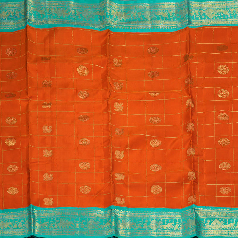Hayagrivas Handloom Orange Ten Yards Silk Saree KBF471F1-2