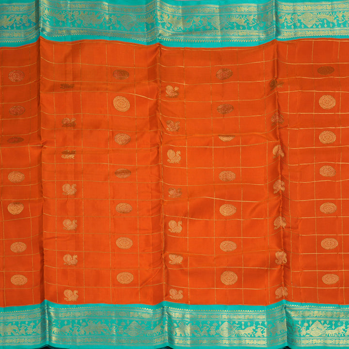Hayagrivas Handloom Orange Ten Yards Silk Saree KBF471F1-2