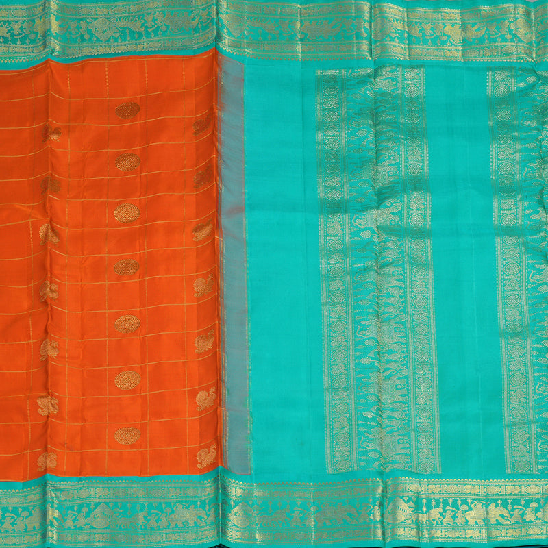 Hayagrivas Handloom Orange Ten Yards Silk Saree KBF471F1-2