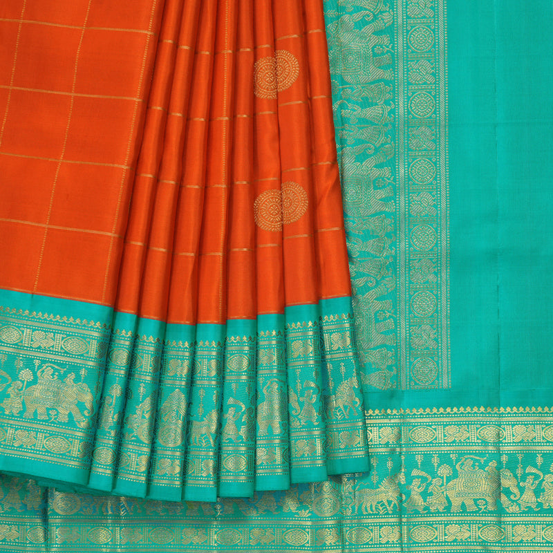 Hayagrivas Handloom Orange Ten Yards Silk Saree KBF471F1-2