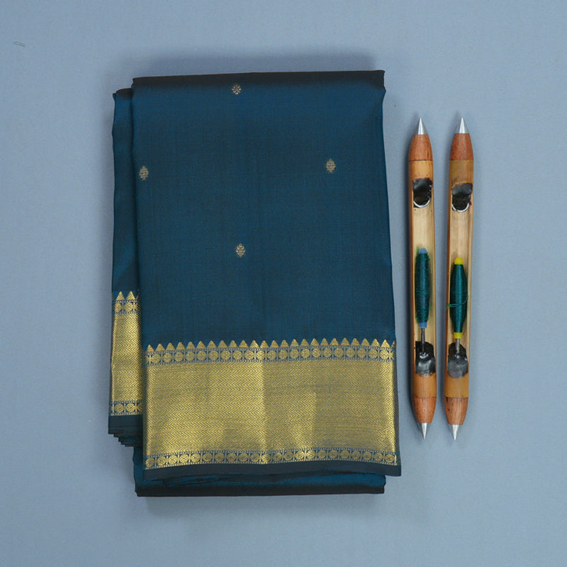 Hayagrivas Handloom Peacock Blue Kanjivaram Silk Saree KBF472F1-9