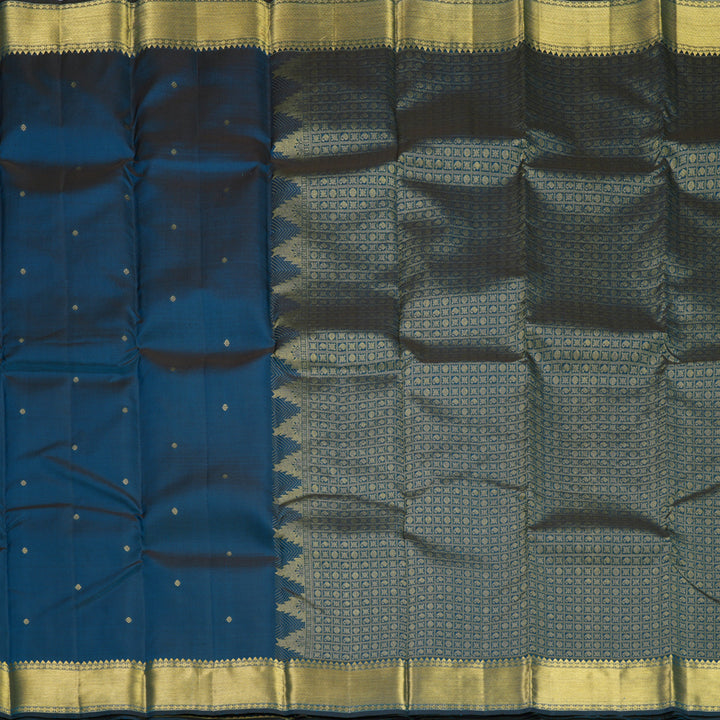 Hayagrivas Handloom Peacock Blue Kanjivaram Silk Saree KBF472F1-9