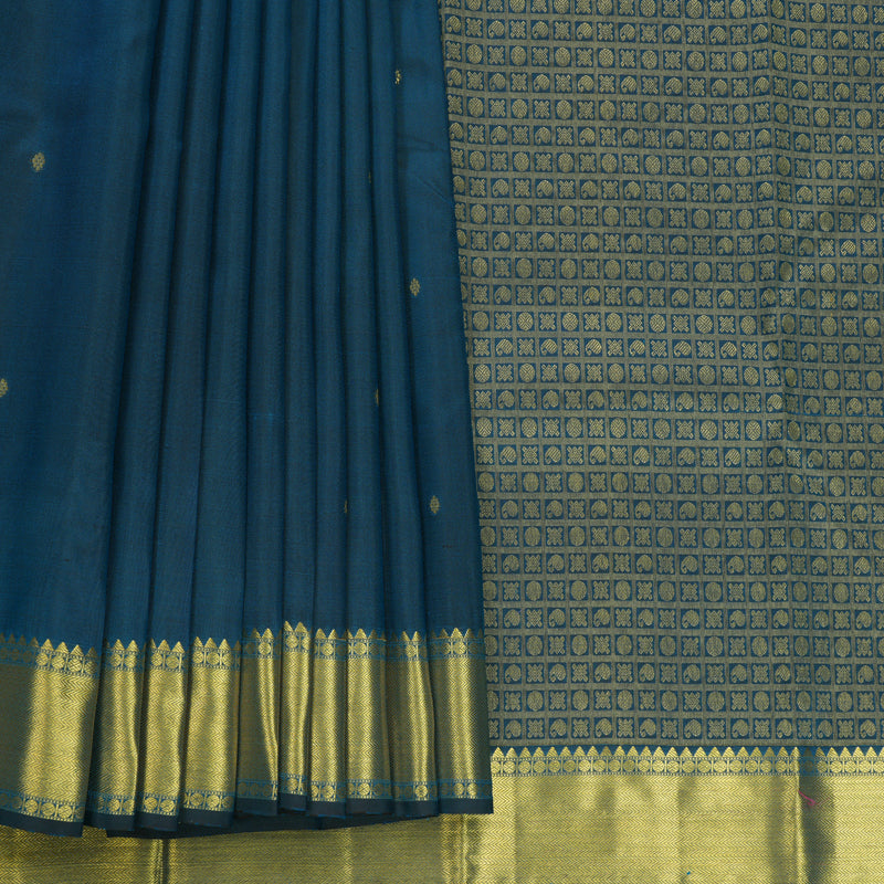 Hayagrivas Handloom Peacock Blue Kanjivaram Silk Saree KBF472F1-9