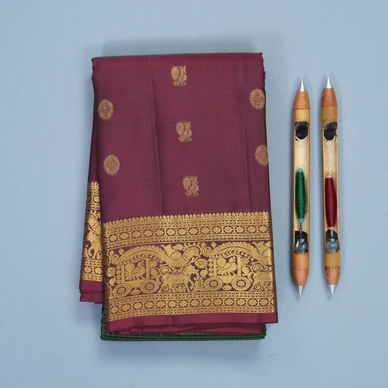 Hayagrivas Handloom Bottle Green Kanjivaram Silk Saree with Burgundy Border KBF472F6-2