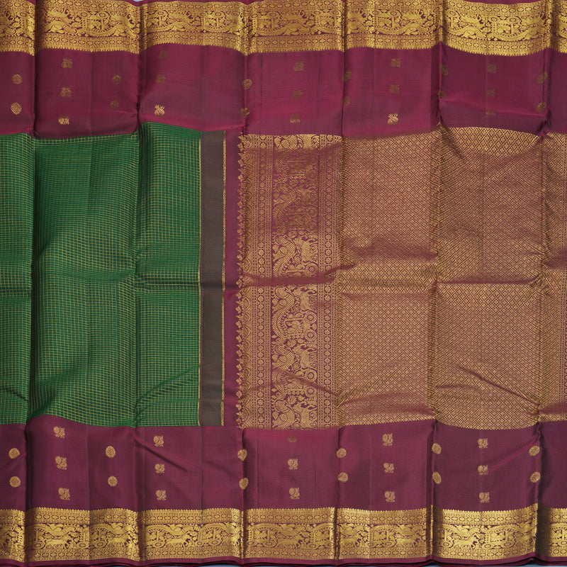 Hayagrivas Handloom Bottle Green Kanjivaram Silk Saree with Burgundy Border KBF472F6-2