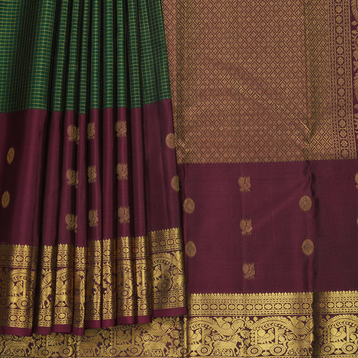 Hayagrivas Handloom Bottle Green Kanjivaram Silk Saree with Burgundy Border KBF472F6-2