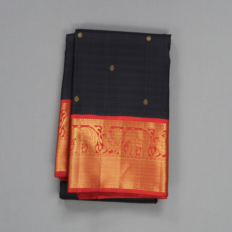 Hayagrivas Handloom Deep Nagapazham Kanjivaram Silk Saree with Red Border KBF473F1-1
