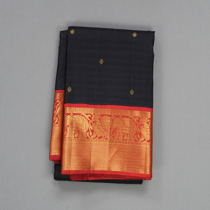 Hayagrivas Handloom Deep Nagapazham Kanjivaram Silk Saree with Red Border KBF473F1-1