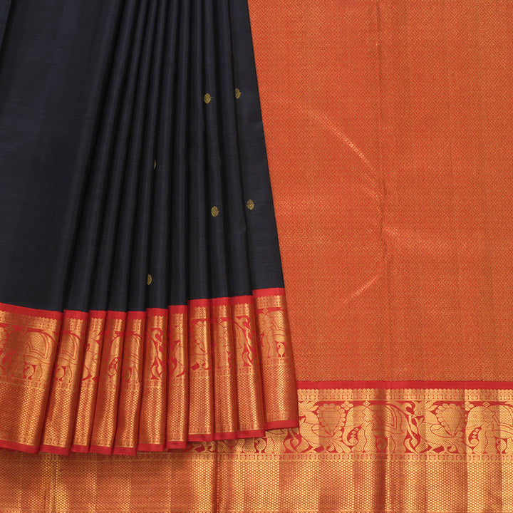 Hayagrivas Handloom Deep Nagapazham Kanjivaram Silk Saree with Red Border KBF473F1-1