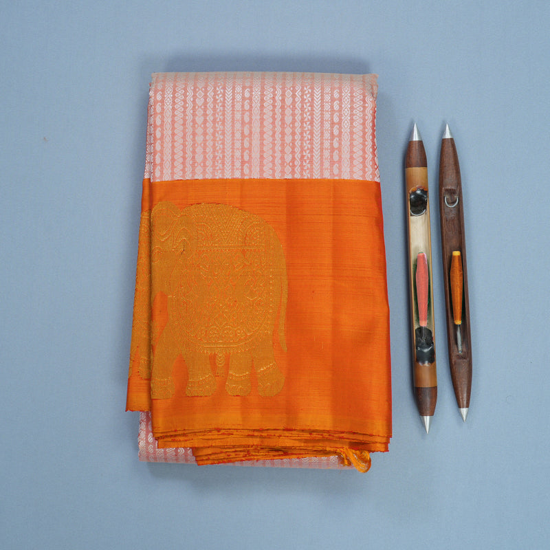 Hayagrivas Handloom Peach Orange Kanjivaram Silk Saree with Golden Orange Border KBF473F3-1