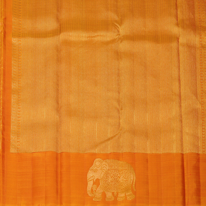 Hayagrivas Handloom Peach Orange Kanjivaram Silk Saree with Golden Orange Border KBF473F3-1