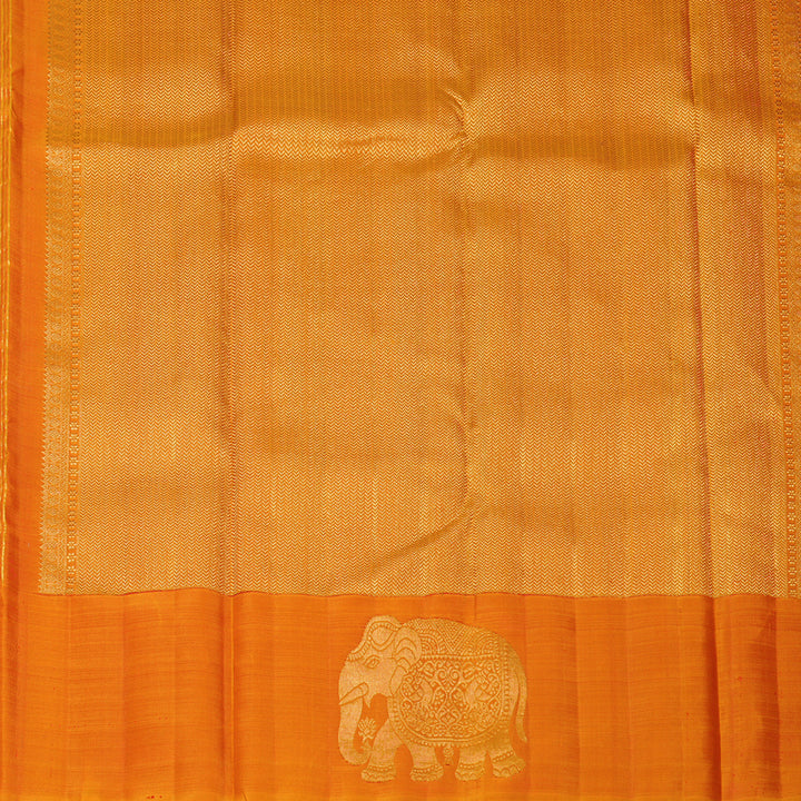 Hayagrivas Handloom Peach Orange Kanjivaram Silk Saree with Golden Orange Border KBF473F3-1