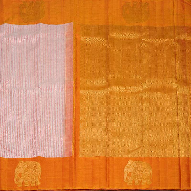Hayagrivas Handloom Peach Orange Kanjivaram Silk Saree with Golden Orange Border KBF473F3-1
