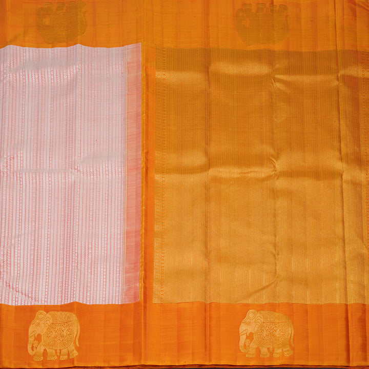 Hayagrivas Handloom Peach Orange Kanjivaram Silk Saree with Golden Orange Border KBF473F3-1
