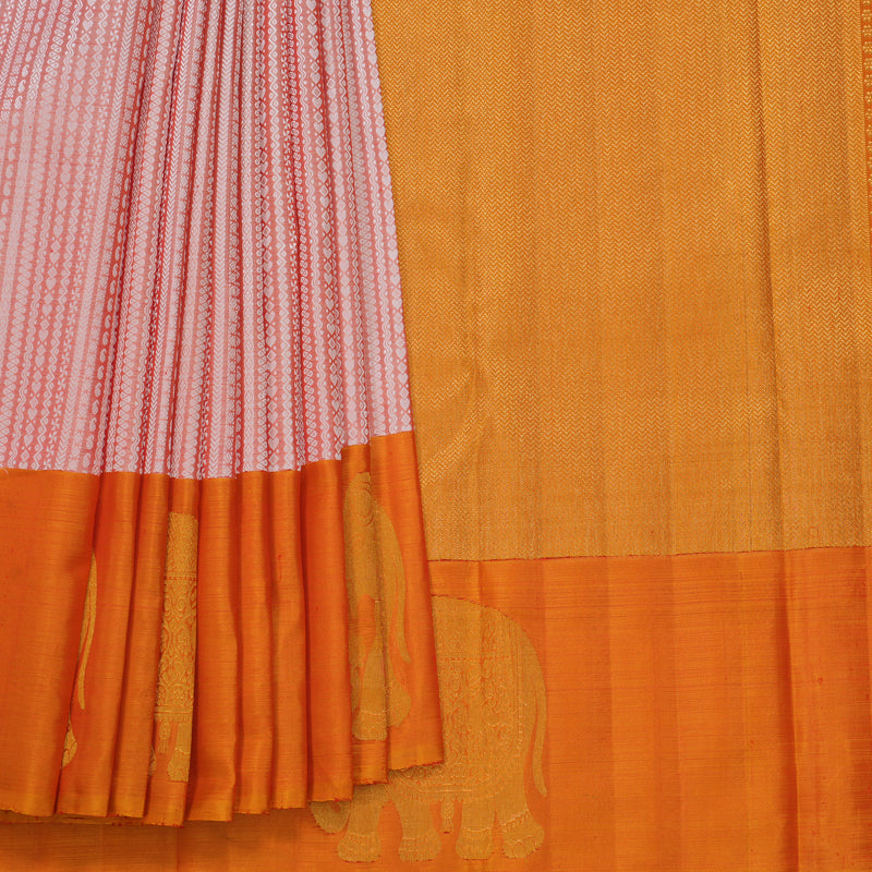 Hayagrivas Handloom Peach Orange Kanjivaram Silk Saree with Golden Orange Border KBF473F3-1