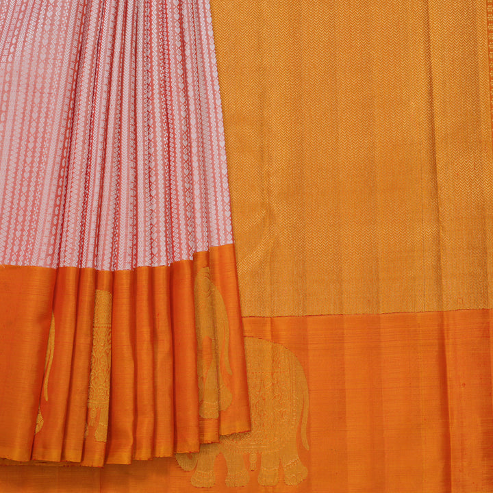 Hayagrivas Handloom Peach Orange Kanjivaram Silk Saree with Golden Orange Border KBF473F3-1