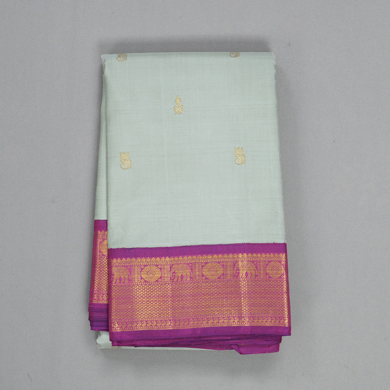 Hayagrivas Handloom Light Grey Kanjivaram Silk Saree with Purple Border KBF474F4-1