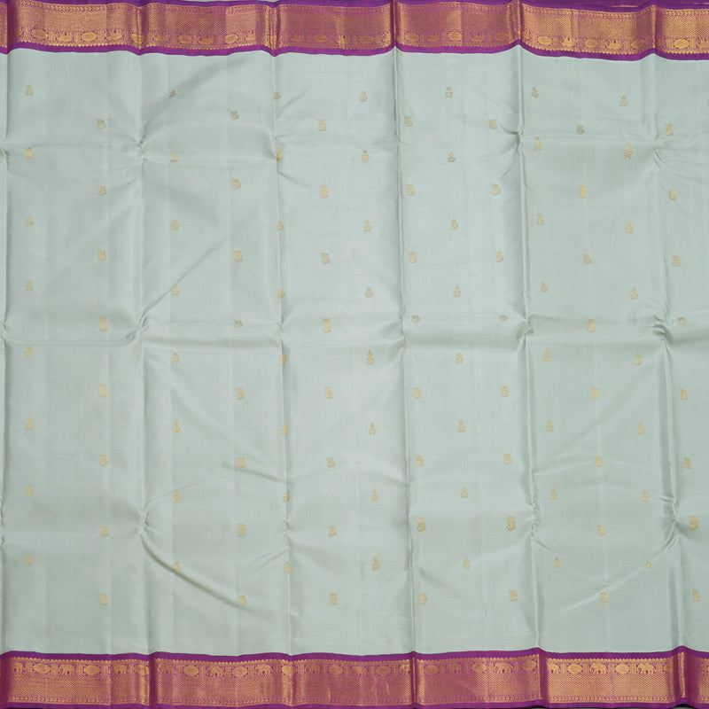 Hayagrivas Handloom Light Grey Kanjivaram Silk Saree with Purple Border KBF474F4-1