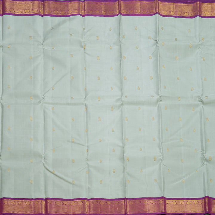 Hayagrivas Handloom Light Grey Kanjivaram Silk Saree with Purple Border KBF474F4-1