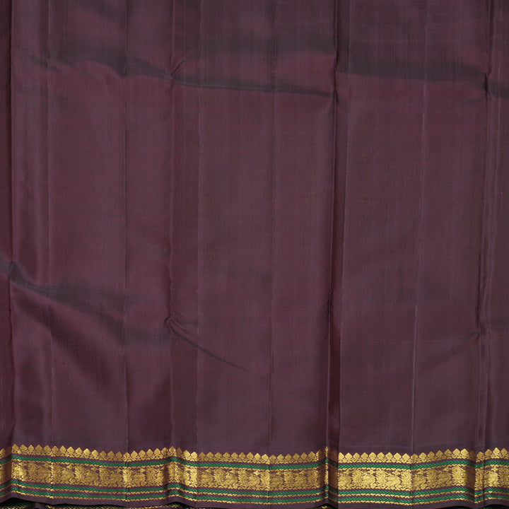 Hayagrivas Handloom Lime Green Kanjivaram Silk Saree with Plum Purple Border KBF476F1-1