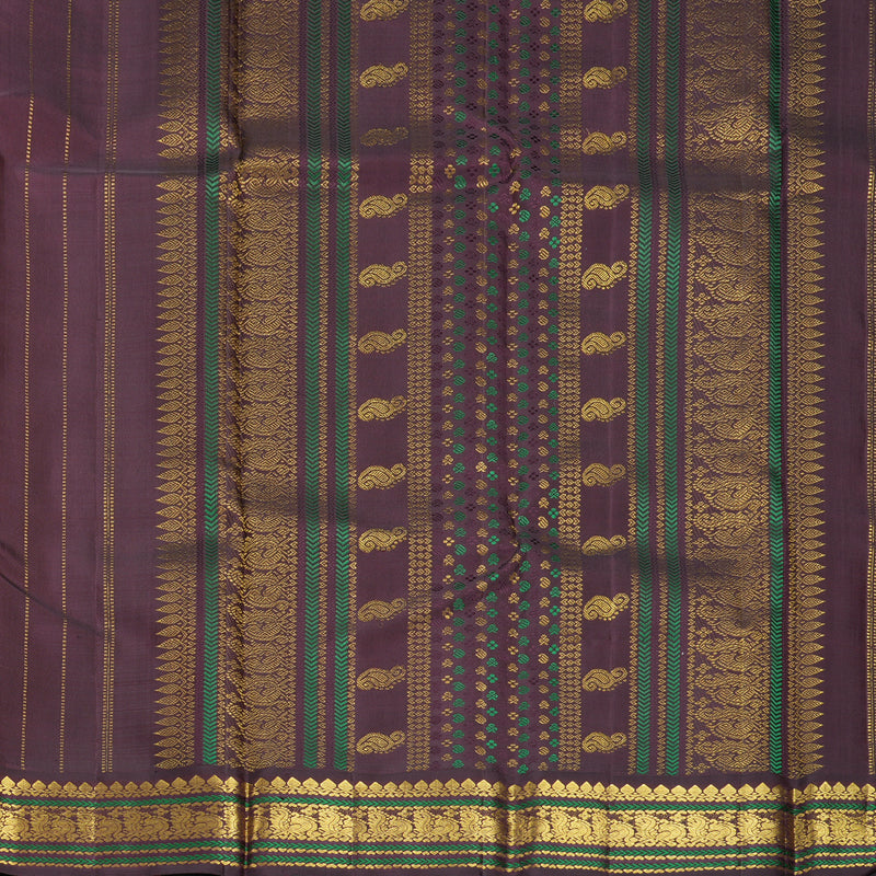 Hayagrivas Handloom Lime Green Kanjivaram Silk Saree with Plum Purple Border KBF476F1-1