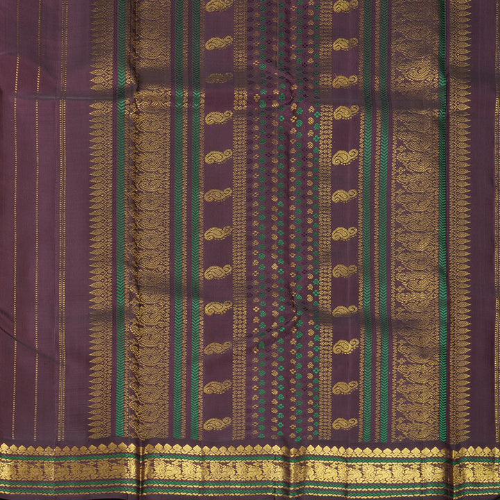 Hayagrivas Handloom Lime Green Kanjivaram Silk Saree with Plum Purple Border KBF476F1-1