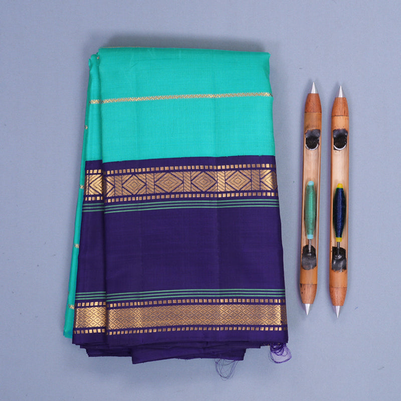 Hayagrivas Handloom Sea Green Kanjivaram Silk Saree with Navy Blue Border KBF479F1-1