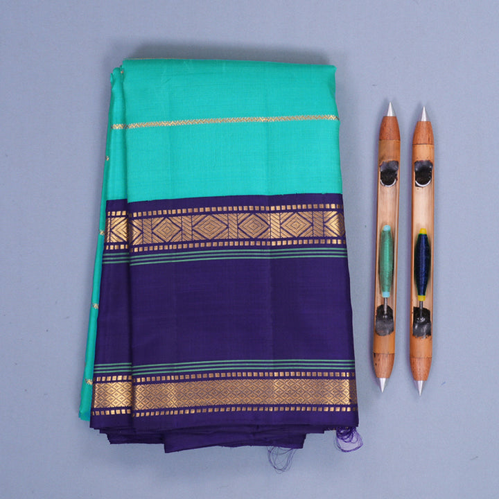 Hayagrivas Handloom Sea Green Kanjivaram Silk Saree with Navy Blue Border KBF479F1-1