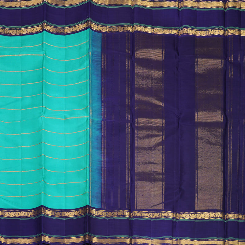Hayagrivas Handloom Sea Green Kanjivaram Silk Saree with Navy Blue Border KBF479F1-1