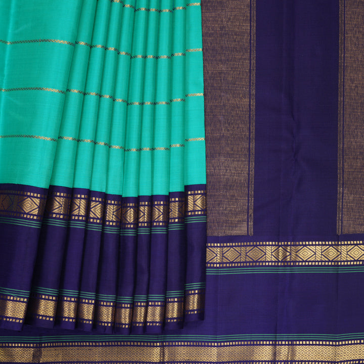 Hayagrivas Handloom Sea Green Kanjivaram Silk Saree with Navy Blue Border KBF479F1-1