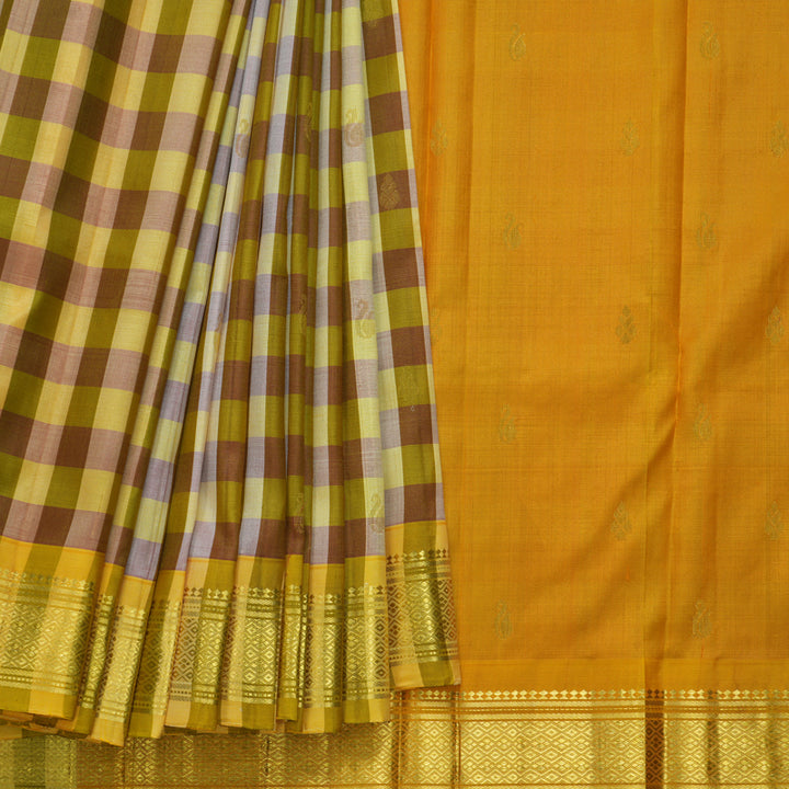 Hayagrivas Handloom Multicolour Checks Kanjivaram Silk Saree KBF47D1-5