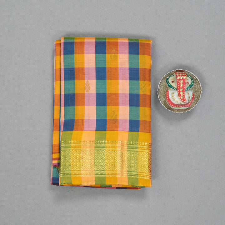 Hayagrivas Multicolour Checks Pure One-sided border Kanjivaram Silk Saree KBF47D2-2