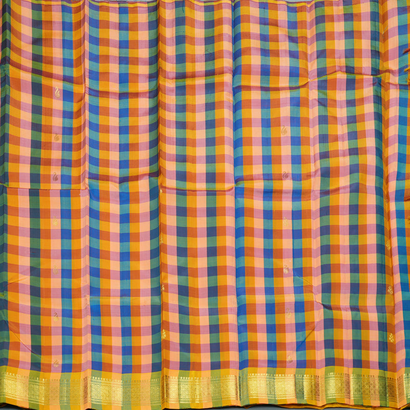 Hayagrivas Multicolour Checks Pure One-sided border Kanjivaram Silk Saree KBF47D2-2