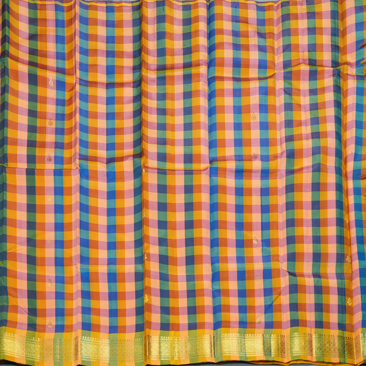 Hayagrivas Multicolour Checks Pure One-sided border Kanjivaram Silk Saree KBF47D2-2