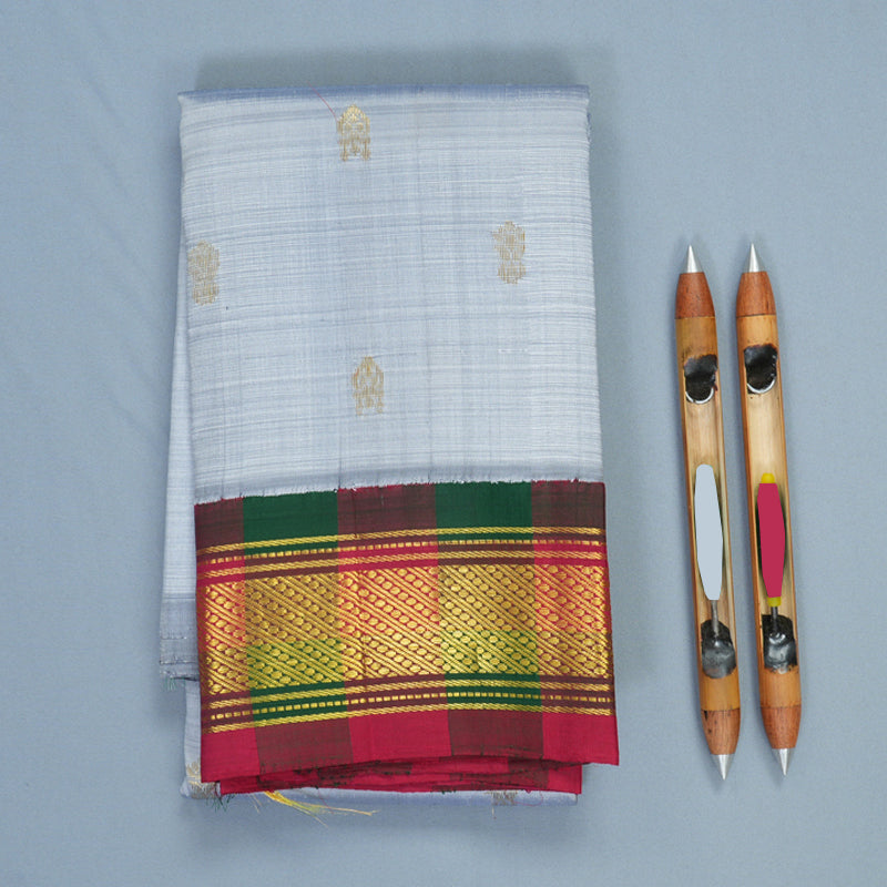 Hayagrivas Grey Pure One-sided border Kanjivaram Silk Saree KBF47D3-2