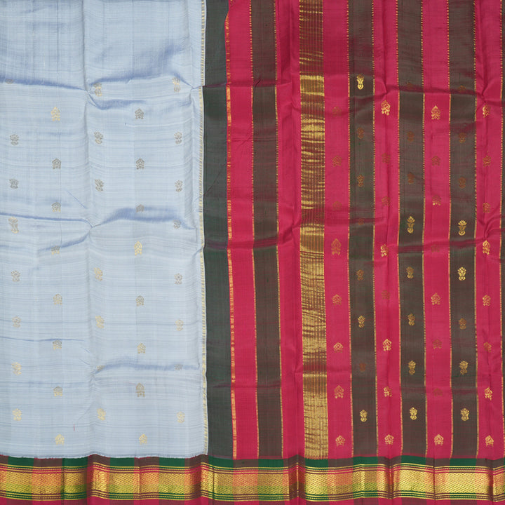 Hayagrivas Grey Pure One-sided border Kanjivaram Silk Saree KBF47D3-2