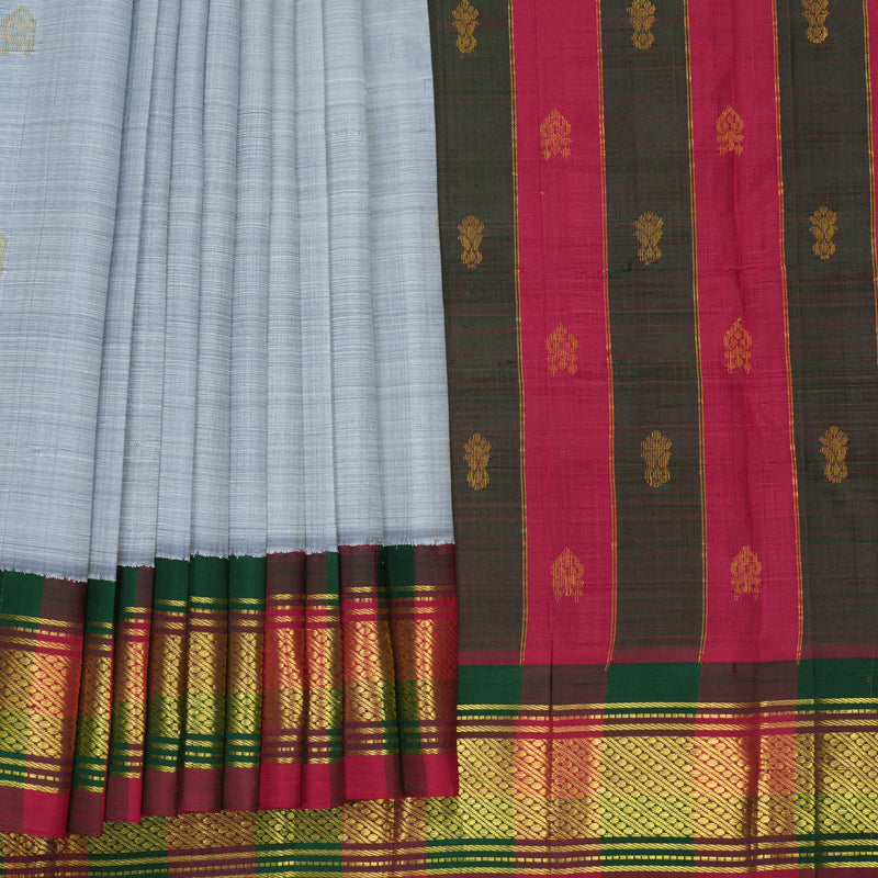 Hayagrivas Grey Pure One-sided border Kanjivaram Silk Saree KBF47D3-2