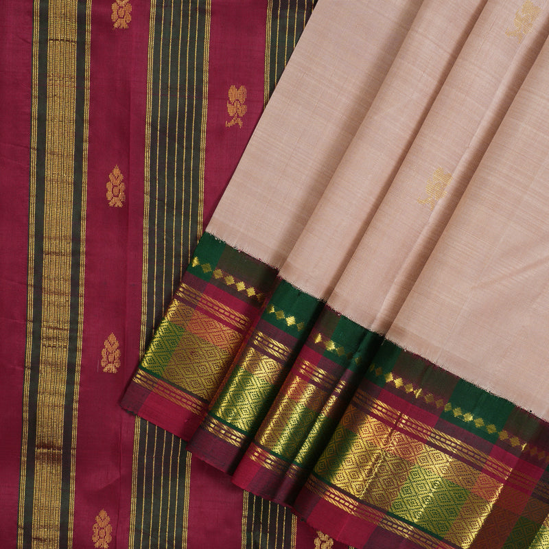 Hayagrivas Onion Pink Pure One-sided border Kanjivaram Silk Saree KBF47D3-9