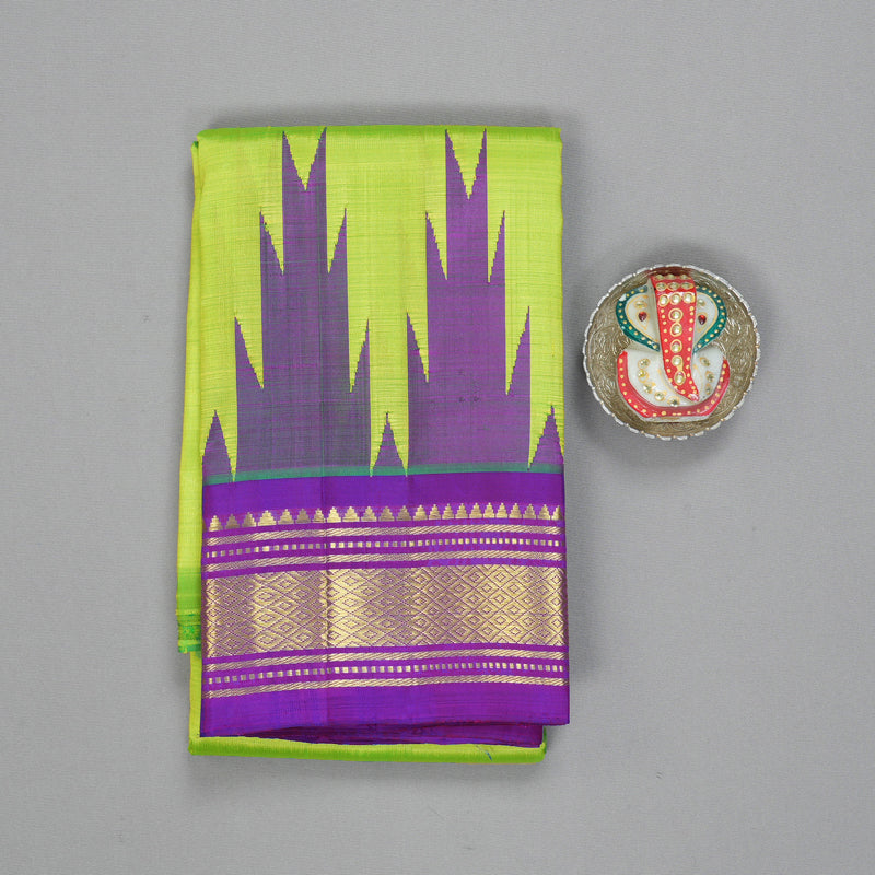 Hayagrivas Fluorescent Green Pure One-sided border Kanjivaram Silk Saree KBF47D5-13